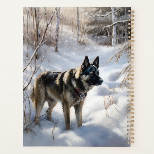 ノルウェーのエルクハウンドがそれを雪のクリスマスに許す プランナー手帳 (裏面)