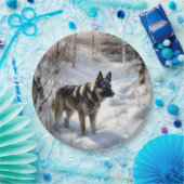 ノルウェーのエルクハウンドがそれを雪のクリスマスに許す ペーパープレート (パーティー)