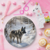 ノルウェーのエルクハウンドがそれを雪のクリスマスに許す ペーパープレート (パーティー)