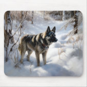 ノルウェーのエルクハウンドがそれを雪のクリスマスに許す マウスパッド (正面)