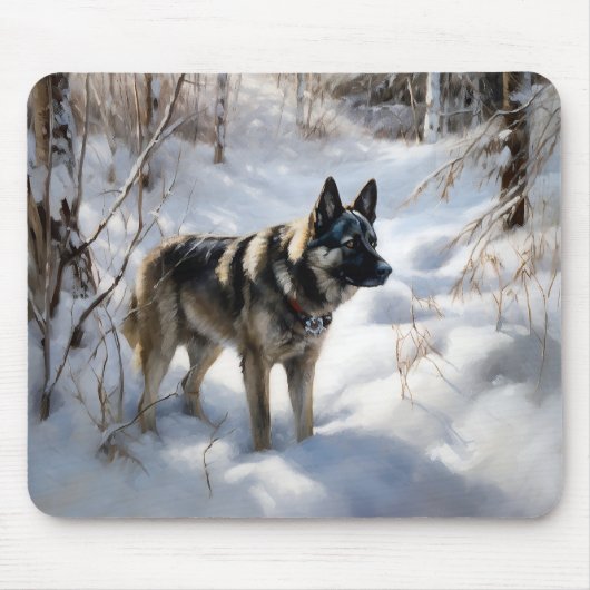 ノルウェーのエルクハウンドがそれを雪のクリスマスに許す マウスパッド (正面)