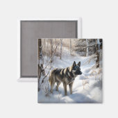 ノルウェーのエルクハウンドがそれを雪のクリスマスに許す マグネット (正面/裏面)