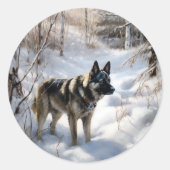 ノルウェーのエルクハウンドがそれを雪のクリスマスに許す ラウンドシール (正面)