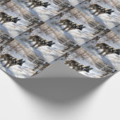 ノルウェーのエルクハウンドがそれを雪のクリスマスに許す ラッピングペーパー (角)