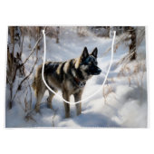 ノルウェーのエルクハウンドがそれを雪のクリスマスに許す ラージペーパーバッグ (正面)