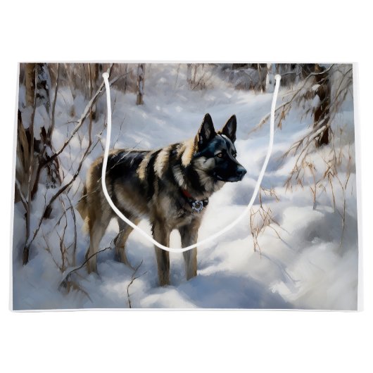 ノルウェーのエルクハウンドがそれを雪のクリスマスに許す ラージペーパーバッグ (正面)