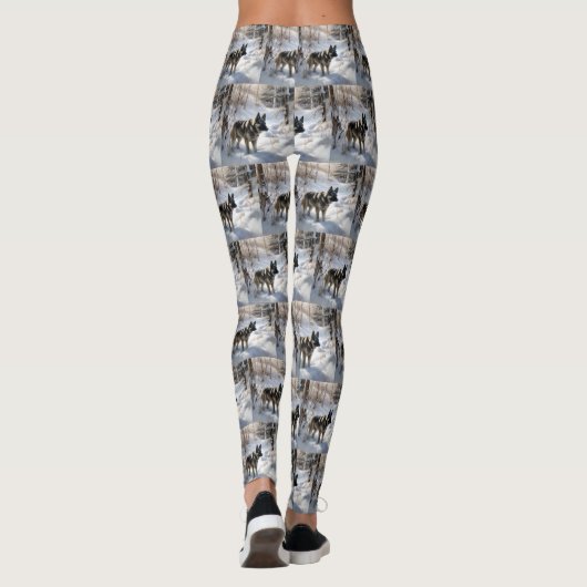 ノルウェーのエルクハウンドがそれを雪のクリスマスに許す レギンス (裏面)