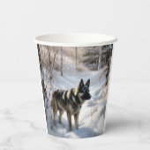 ノルウェーのエルクハウンドがそれを雪のクリスマスに許す 紙コップ (裏面)