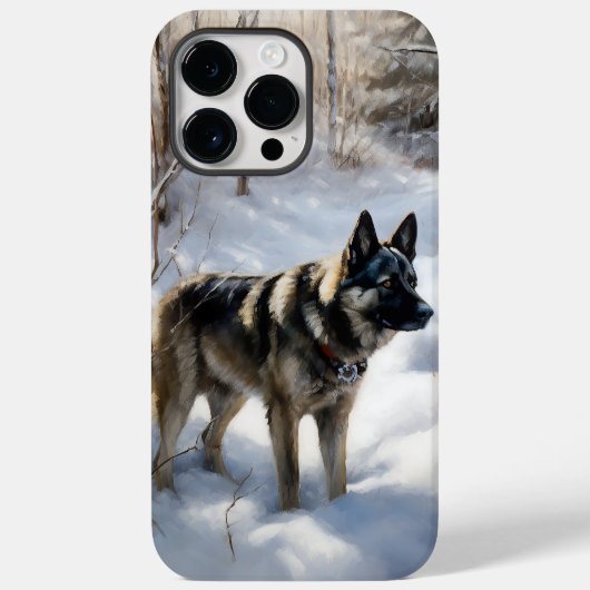 ノルウェーのエルクハウンドがそれを雪のクリスマスに許す Case-Mate iPhoneケース (裏面)