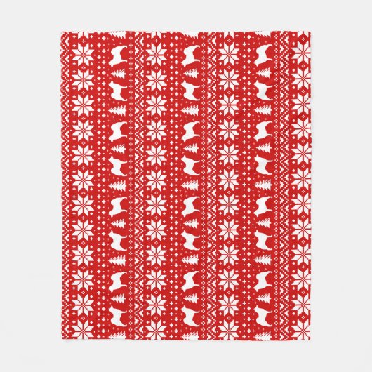 ノルウェーのエルクハウンドはクリスマスパターンのシルエットを描きます フリースブランケット (正面)