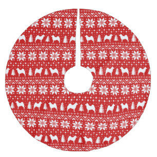 ノルウェーのエルクハウンドはクリスマスパターンのシルエットを描きま ブラッシュドポリエステルツリースカート