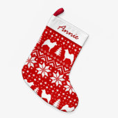 ノルウェーのエルクハウンドは休日パターンのシルエットを描きます スモールクリスマスストッキング (正面 (吊り時))