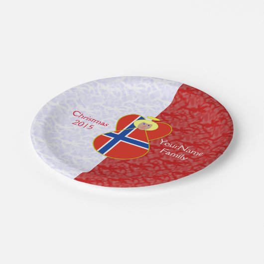 ノルウェーのエンジェルブロンドの髪に旗を着て ペーパープレート (アングル)