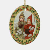 ノルウェーのクリスマスカードのヴィンテージシーン 2人の女の子 セラミックオーナメント (右)