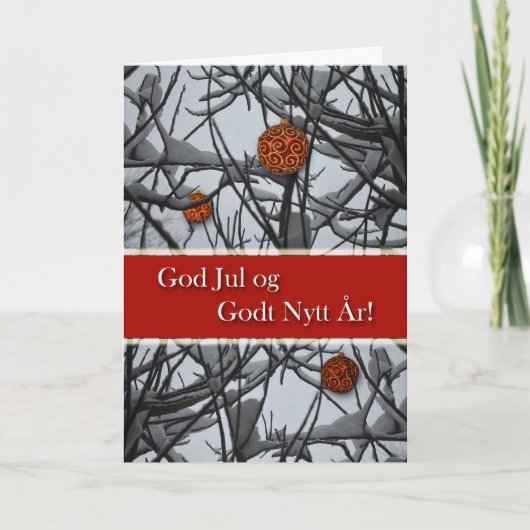 ノルウェーのクリスマス、オーナメントインスノー シーズンカード (正面)