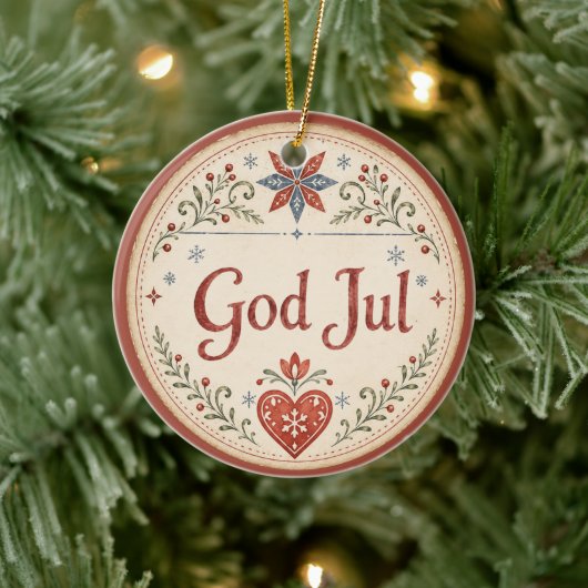 ノルウェーのクリスマス、God Jul セラミックオーナメント (ツリー)