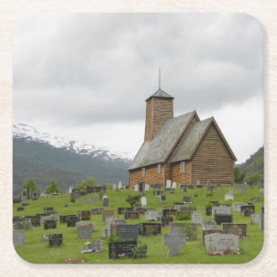 ノルウェーのコースターの墓地が付いている横木教会 スクエアペーパーコースター