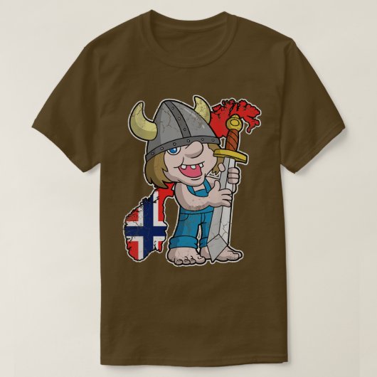 ノルウェーのトロルノルウェー地図フラグ Tシャツ (デザイン正面)