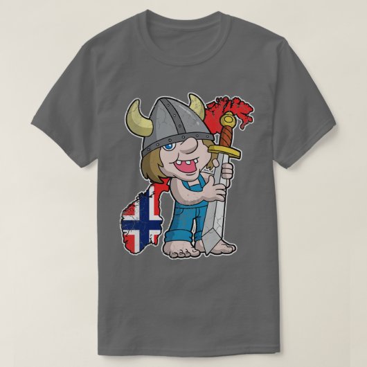 ノルウェーのトロルノルウェー地図フラグ Tシャツ (デザイン正面)