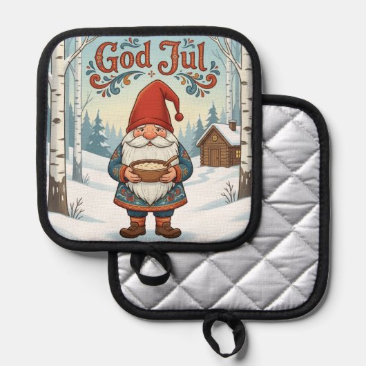 ノルウェーのニッセ God Jul クリスマスポットホルダー 鍋敷き (正面/裏面)