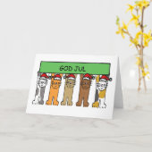 ノルウェーのハッピークリスマスアニメ猫 カード (黄色い花)