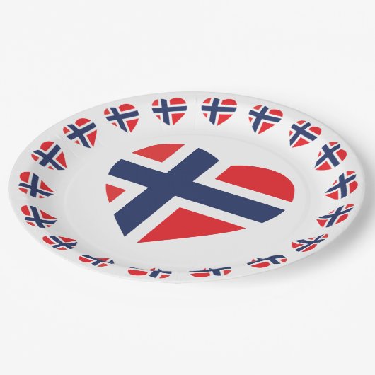 ノルウェーのハートの形の旗 ペーパープレート (アングル)