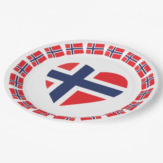 ノルウェーのハートの形の旗 ペーパープレート (アングル)