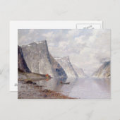 ノルウェーのフィヨルドでのボート遊び(キャンバス上の油彩) ポストカード (正面/裏面)