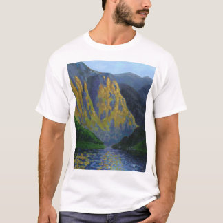 ノルウェーのフィヨルドの日の入り Tシャツ