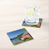 ノルウェーのフィヨルドの眺めおよびボートハウスのコースター スクエアペーパーコースター (インサイチュ)