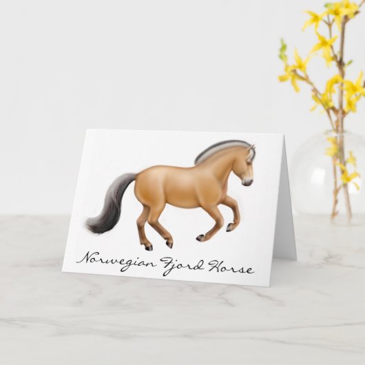 ノルウェーのフィヨルドの馬の挨拶状 カード (黄色い花)