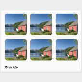 ノルウェーのフィヨルドビューとボートハウスステッカー スクエアシール (シート)