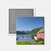 ノルウェーのフィヨルドビューとボートハウスマグネット マグネット (正面/裏面)