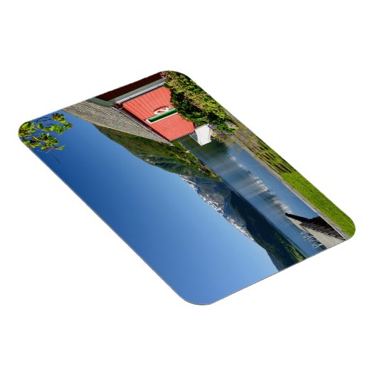 ノルウェーのフィヨルド表示+ボートハウス長方形マグネット マグネット (右側)