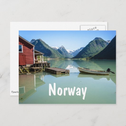 ノルウェーのフィヨルド風景文字葉書 ポストカード (正面/裏面)