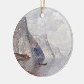 ノルウェーのフィヨルド(キャンバスの油)の船遊び セラミックオーナメント (左)