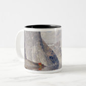 ノルウェーのフィヨルド(キャンバスの油)の船遊び ツートーンマグカップ (正面左)