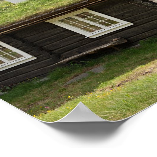 ノルウェーのポスターにソッド屋根ログキャビン ポスター (角)