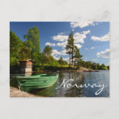 ノルウェーのポストカードのフィヨルドの緑の文字船 ポストカード (正面)