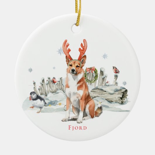 ノルウェーのランデフンド水色の犬 | モノグラム セラミックオーナメント (正面)