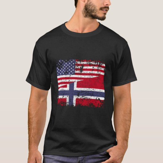 ノルウェーのルーツハーフアメリカ国旗Usaノルウェー国旗 Tシャツ (正面)
