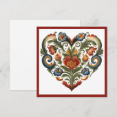 ノルウェーのローゼマリン民俗アートのハート型バレンタイン シーズンカード (正面/裏面)