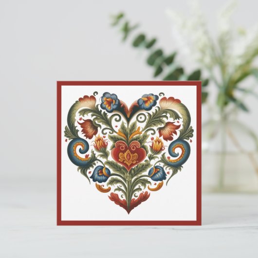 ノルウェーのローゼマリン民俗アート ハート バレンタインズ シーズンカード (スタンド正面)