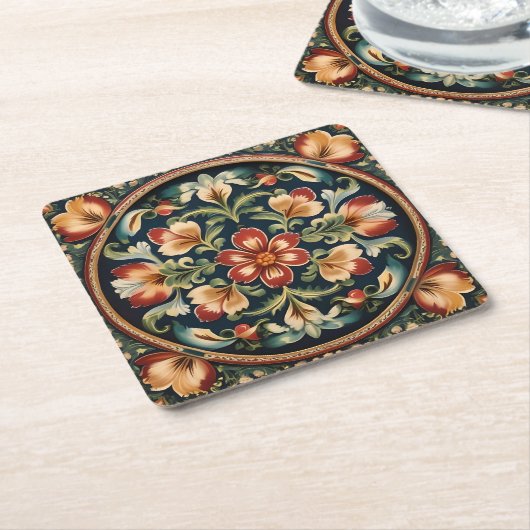 ノルウェーのローゼマリン装飾民俗芸術 スクエアペーパーコースター (アングル)