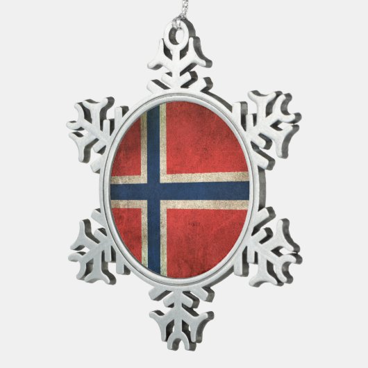 ノルウェーのヴィンテージの動揺してな旗 スノーフレークピューターオーナメント (右)