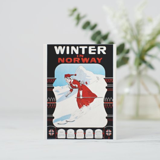 ノルウェーの冬ヴィンテージスキー ポストカード (スタンド正面)