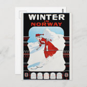 ノルウェーの冬ヴィンテージスキー ポストカード (正面/裏面)