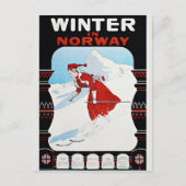 ノルウェーの冬ヴィンテージスキー ポストカード (正面)