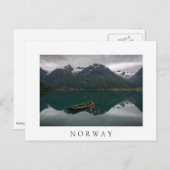 ノルウェーの古いボートと山の白い葉書 ポストカード (正面/裏面)