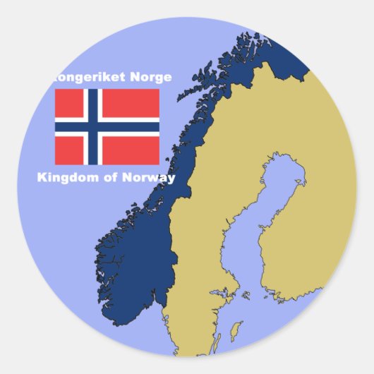 ノルウェーの国旗と地図 ラウンドシール (正面)